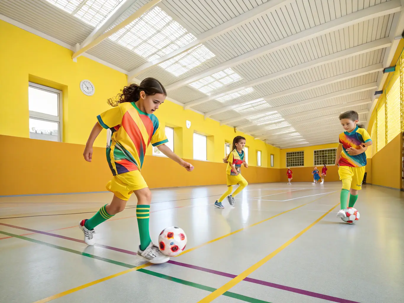 A vibrant image depicting young children participating in a football training session at FCBO FCB LES OLIVES, showcasing their enthusiasm and teamwork.